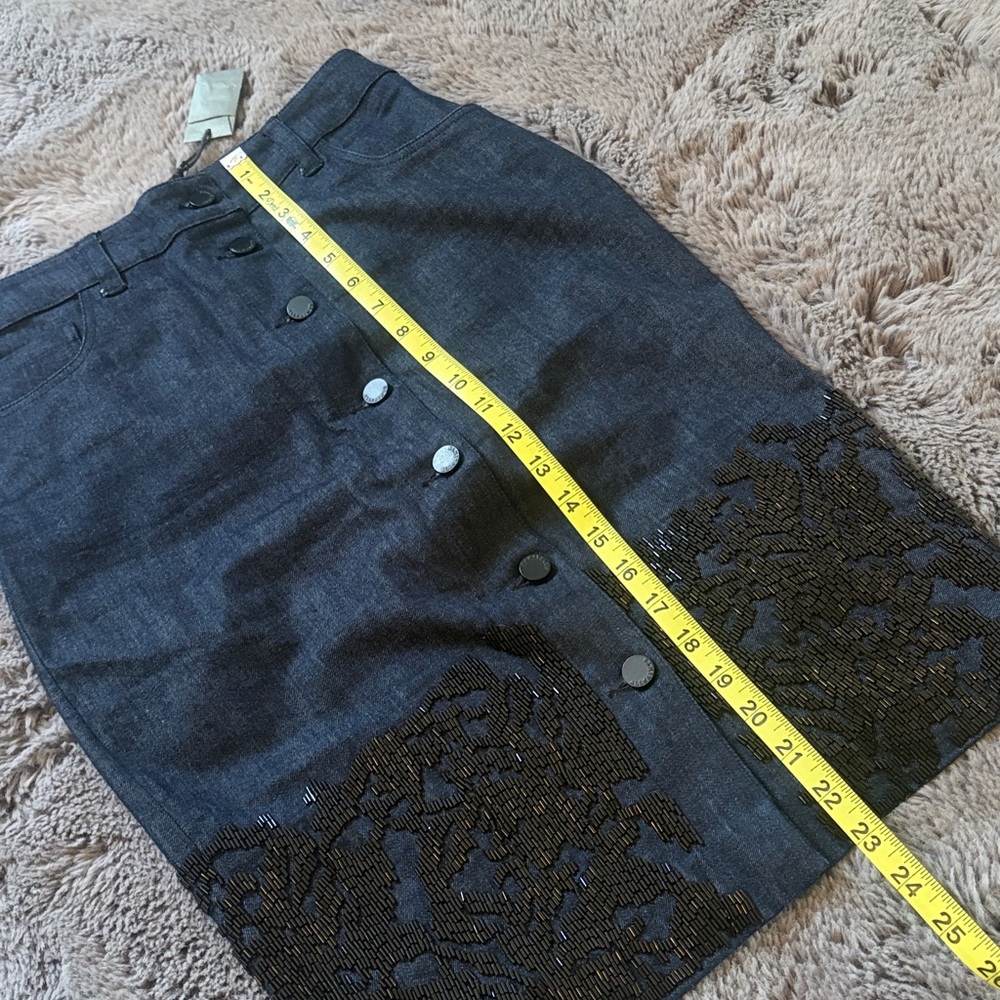 All Saints Hand Embellished Dark Wash Denim Pencil Skirt - Picture 14 of 15